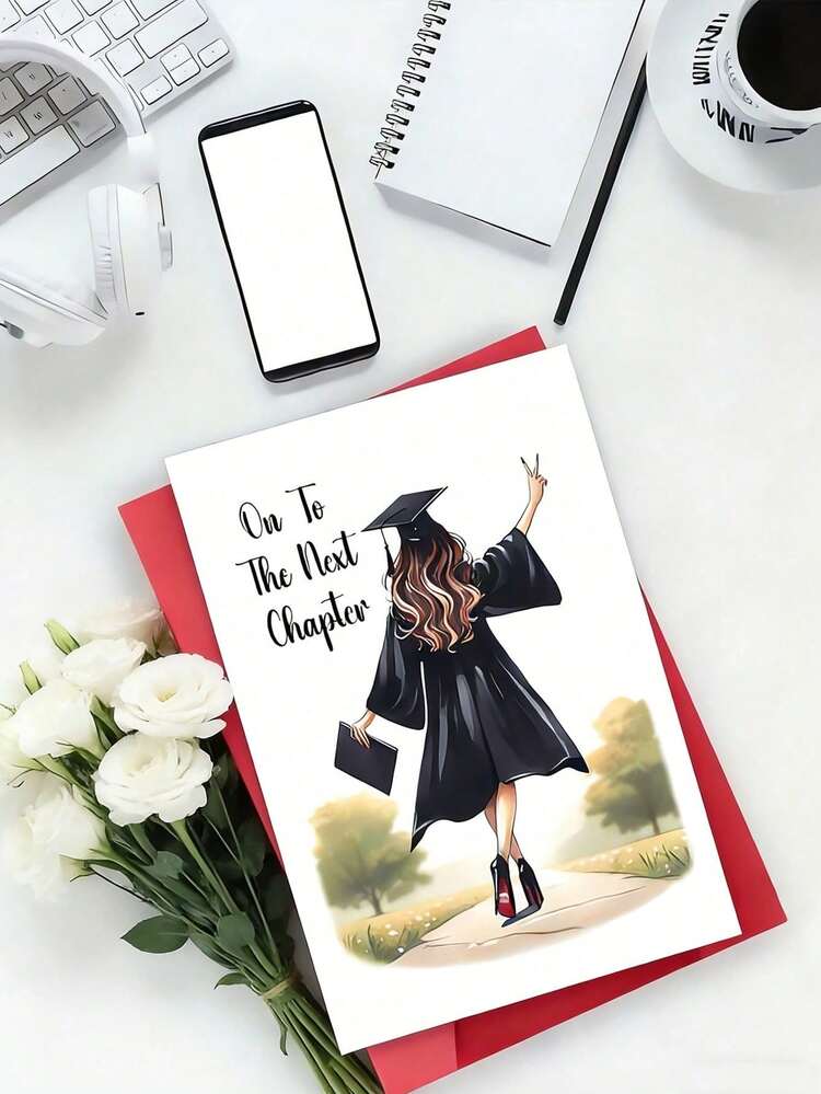 2pcs Cute Graduation Greeting Cards With Envelopes, Made Of High-Quality Cardstock, Featuring Graduation Cap And Diploma Designs, "Embark On A New Chapter" Congratulatory Message. Ideal For Gifting To Friends, Family And Classmates, Perfect For Graduation Parties And Celebrations, Special Occasion Cards | Landscape Illustrations | Premium Paper Cards, Congratulatory Gifts For Graduating Students. - View 2
