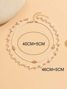 Bộ 2 chiếc vòng cổ thủ công phong cách Bohemian làm từ vỏ sò và hạt cườm, mặt dây chuyền hình sao biển màu ngọc lam và ngọc trai giả, đa năng cho đeo hàng ngày, du lịch, dự tiệc. - nhiều màu - Xem 4