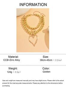 2pcs Vintage Hollow Heart Pendant Necklace Set With Large Golden Beads, Layered Luxury Fashion Jewelry For Women, Suitable For Daily Wear, Vacation And Party - Multicolor - View 5