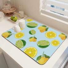 1 Piece, Lemon Print Kitchen Countertop Mat, Dish Drain Mat, Heat-Resistant Coffee Bar Mat, For Use As A Countertop Decoration To Keep Surfaces Clean And Tidy, Dry Quickly, And Resistant To Mold. Available In Various Cute Citrus-Themed Designs. - 256 - View 11