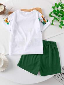 Bộ 2 món gồm áo thun cổ tròn và quần short đi biển in hình tháp Eiffel ở Paris cho bé gái, trang phục thường ngày đi nghỉ mát và đi học, cỡ 4-7 tuổi. - trắng - Xem 2