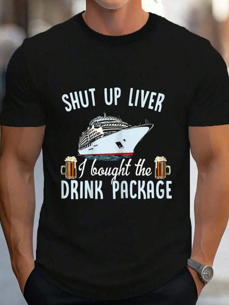 Unisex 100% Baumwolle T-Shirt, Baumwolle, Lustig, Kreuzfahrt, Halt die Klappe Leber, Ich habe das Getränkepaket gekauft, Bier T-Shirt, Casual T-Shirt, Kurzarm T-Shirt, Herren Mode T-Shirt, Tops, Weiche Baumwolle, Casual Alltag Tragen, Leicht, atmungsaktiv, Stoff, Süß, , perfekt für Urlaub, Blusen, Geld, Frau, Spieler, Frau - Schwarz - Übersicht 1