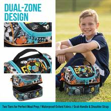 男童保温午餐包，配有可调节肩带，双层保温午餐盒，适合上学使用。 - 雙層午餐包-斜背包/雙肩包 - 查看 7