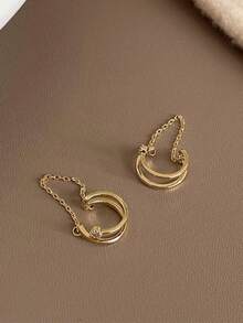 1pc Elegant Gold-Tone Copper Alloy Clip-On Earring, Versatile For Women's Daily, Festival And Party Wear - Gold - View 4