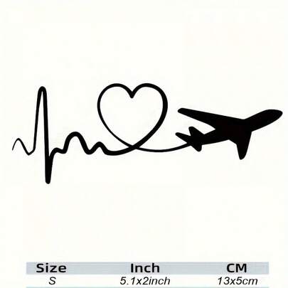 1pc Unique Airplane Flying Heart Design Sticker - Self-Adhesive, Reusable, High Gloss, Reflective Sticker, Suitable For Car Rear Windshield, Motorcycle, Laptop
