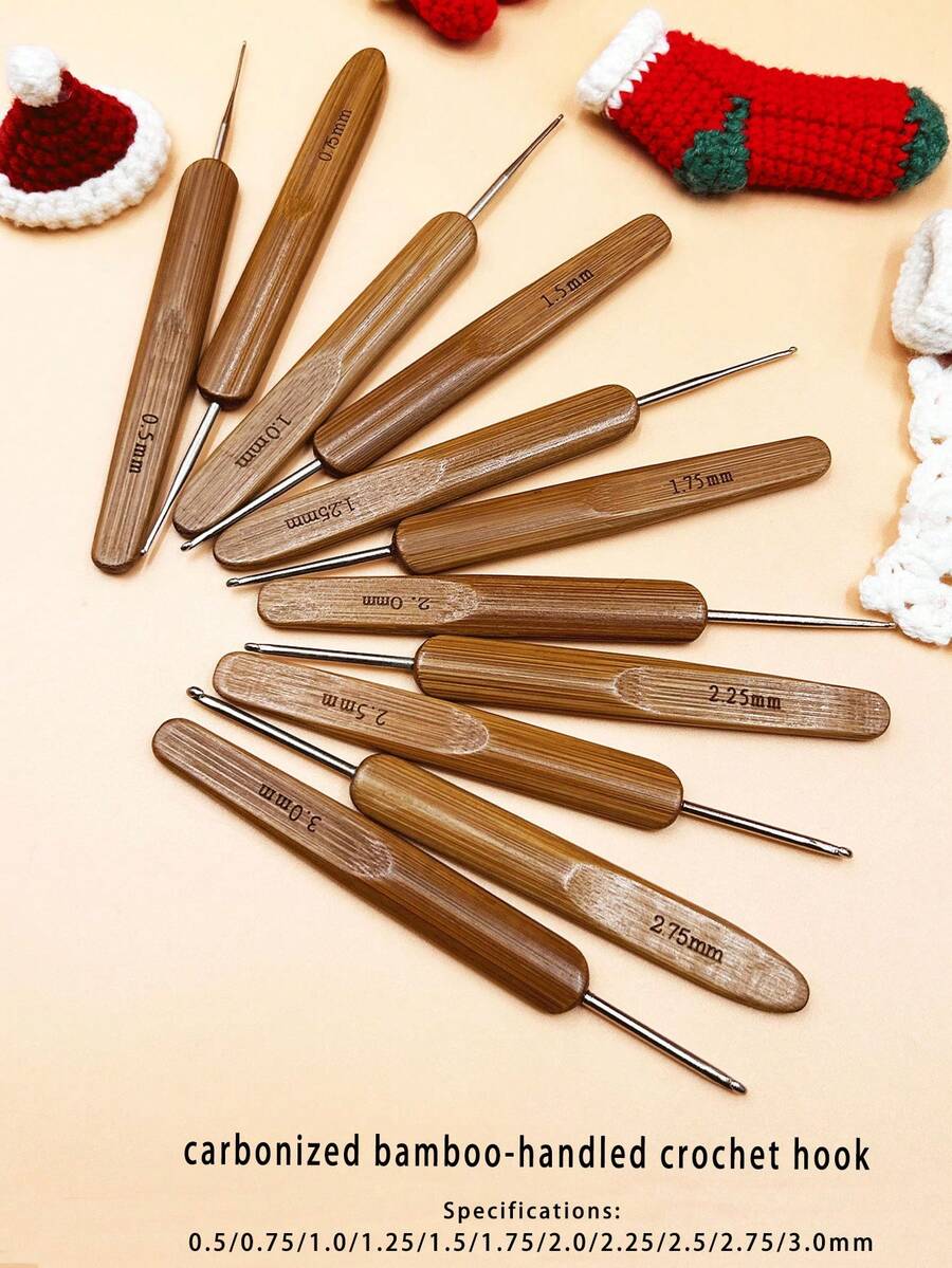 Bộ 11 kim móc đa năng cán tre, đường kính 0.5mm-3.0mm, kim móc trơn tru, thích hợp cho móc ren, dệt tinh xảo, bện, các dự án thủ công DIY và tạo kiểu tóc. - Móc có đầu bằng cacbua - Xem 1