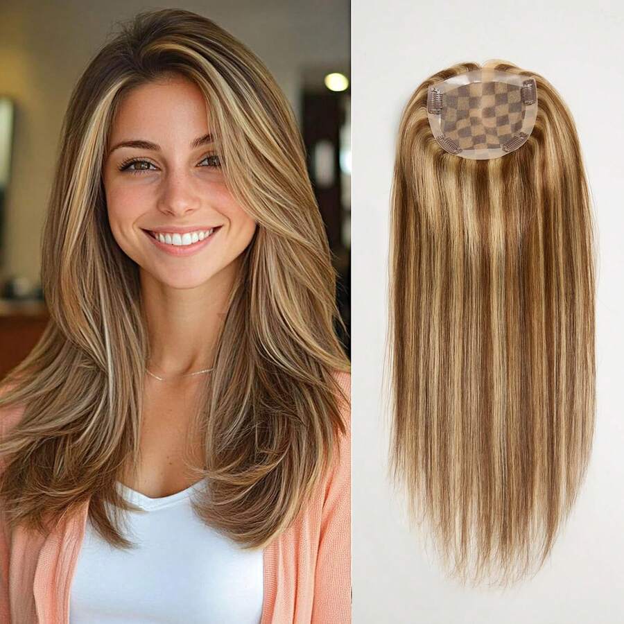 CEXXY Best Virgin Human Hair With Wefted Topper With 5x5 Inch HD Lace Base Topper Natural Black Hair Clips In Hair Extensions Hairpieces For Woman - S4/27 - Xem 1