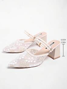 Sandálias de Salto Alto com Tira no Tornozelo, Elegantes, de Malha com Strass, Moda de Verão para Mulheres - Bege - Visão 7
