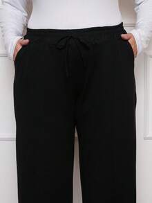 Plus Size Wide-Leg Pants By Lanzinha For Women - Autumn/Winter Fashion - Black - View 9