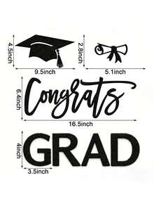 1 Set Felt Graduation Party Backdrop Decor, Congrats Grad Cap Design 2026 Graduation Party Decorations, Suitable For Graduation Ceremony Party Decor, Graduation Photo Props, Graduation Party Supplies - Multicolor - View 7
