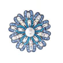 1pc Elegant Blue Flower Faux Pearl Rhinestone Alloy Brooch, Versatile Women Clothing Accessory - Imitation Pearl and Diamond-encrusted Blue Flower Brooch - View 5