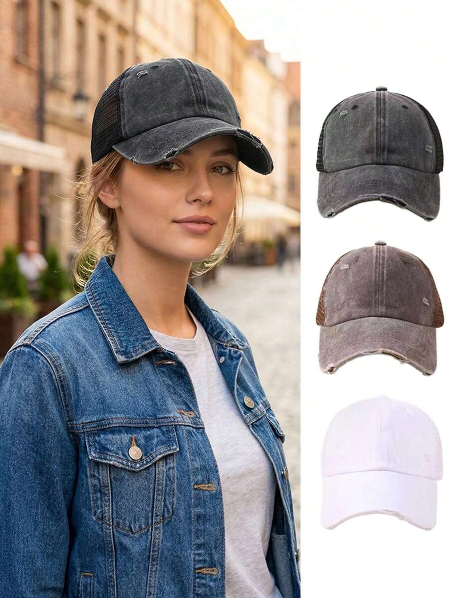 1 chiếc mũ lưỡi trai denim bạc màu, kiểu dáng unisex, phù hợp cho cả nam và nữ, đa năng ngoài trời, vành cong mềm mại, thích hợp mọi mùa. - Nhiều màu - Xem 1