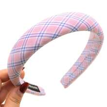 Faixa de cabelo larga e versátil em tecido de poliéster com estampa xadrez, feita com espuma de alta qualidade. Ideal para mulheres e meninas usarem no dia a dia, em eventos ao ar livre, casamentos, formaturas, festas, decoração de feriados, viagens e aniversários. - verde - Ver 8