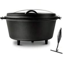 8QT Pre-Seasoned Cast Iron Camp Dutch Oven With Lid, Large Camping Dutch Oven Pot With Tripod Stand, Incl. Lid Lifter - Dual Handles - For Outdoor Campfire, Grill, Oven & Stovetop Cooking-Black - 8QT - View 1