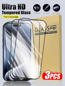 3片装丝网印刷黑色边框超高清屏幕保护膜，高规格玻璃，高硬度高韧性防撞，兼容 17e/17 Pro Max/17 Pro/17 Air/17/16 Pro Max/16 Pro/16 Plus/16/15 Pro Max/15/14/13/12/11所有型号 - 無色 - 查看 2