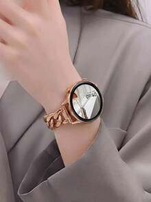 1 dây đeo đồng hồ kim loại mạ vàng hồng 20mm, tương thích với Samsung Galaxy Watch 7/FE/6/5/4 40mm 44mm/5pro 45mm/6 Classic 43mm 47mm. Dây đeo đồng hồ nữ mỏng thời trang, tương thích với GT2 GT3 42mm/ GTS 4 3 2 2e 2mini 4mini. - Hoa hồng vàng - Xem 5