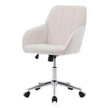 Height-Adjustable Swivel Office Chair For Home And Bedroom, Ergonomic Swivel Chair With Backrest, Suitable For Long Periods Of Sitting. - 白色 - 查看 3