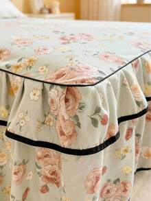 Falda de cama con volantes y estampado impreso, cubierta protectora contra el polvo de cobertura completa, cómoda y suave, no se destiñe, no se pelea, no se encoge, múltiples tamaños, adecuada para el hogar, dormitorio, sala de estar, viajes al aire libre, todas las estaciones - Campo de flores Y - Ver 5