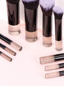 10pcs + Bag Black Travel Portable Eyeshadow Makeup Brush Set - Black - View 3