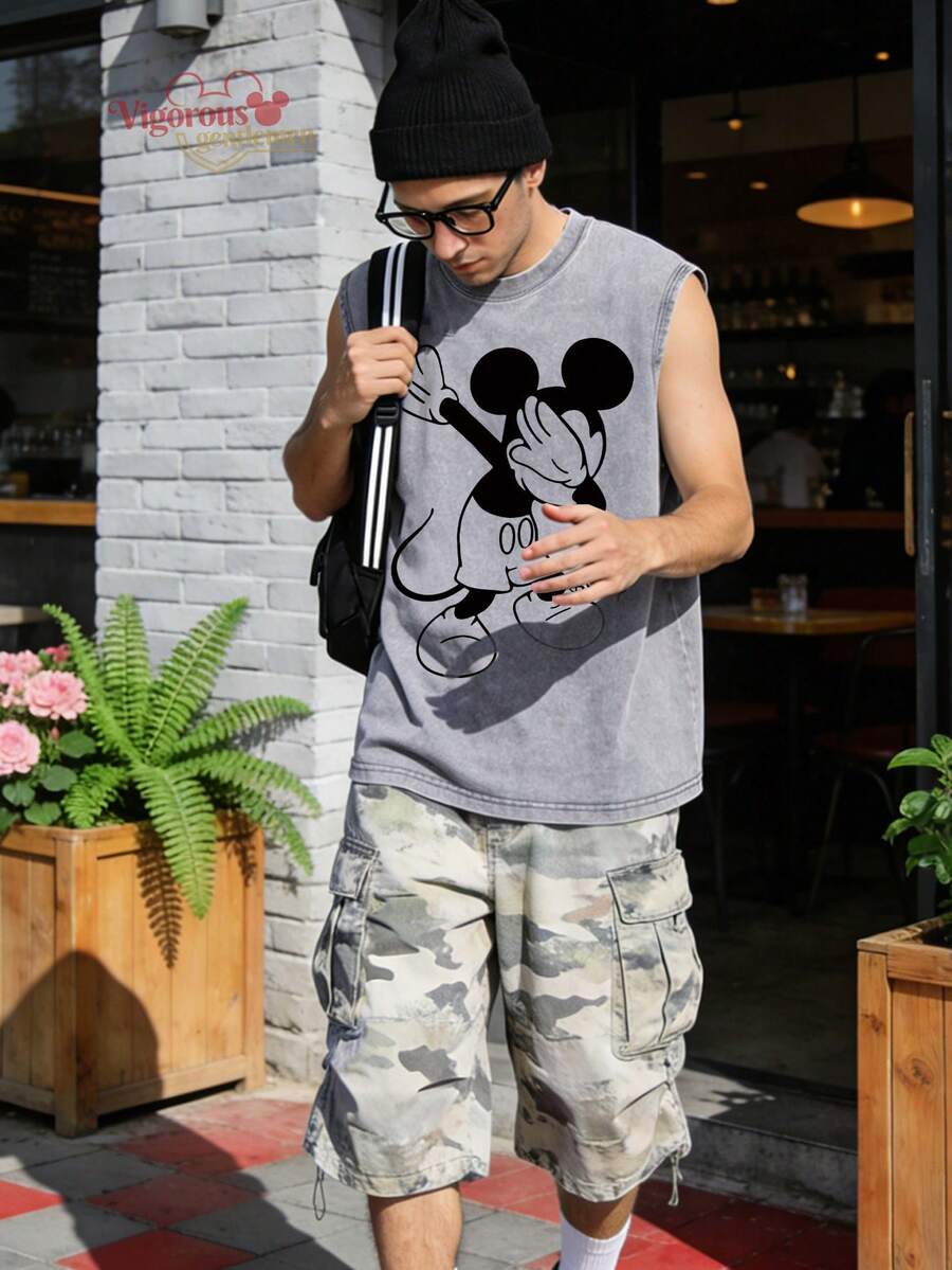 Disney Mouse Peekaboo Print Sleeveless T-Shirt - Grey - View 1
