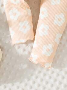 2pcs Baby Girls' Floral Print Casual T-Shirt Top And Allover Flower Allover Print Pants Set - Apricot - View 8