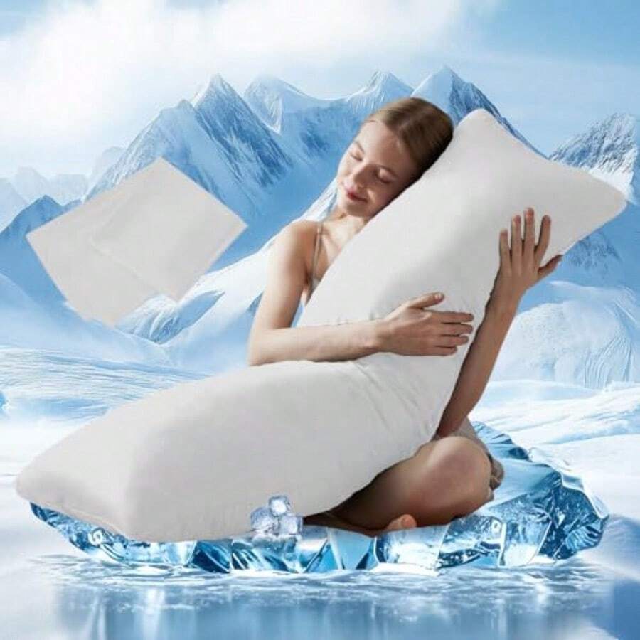 DOWNCOOL - Almohada de cuerpo grande transpirable de cuerpo completo para dormir de lado almohada de cama larga suave para adultos 20 x 54 pulgadas blanco con funda de enfriamiento - Blanco refrescante - Ver 1