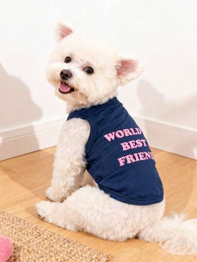 LUCKIE PAW 1件“世界最佳朋友”字母印花宠物背心，防跳蚤，减少掉毛，透气，适合小型/中型犬猫，室内/室外均可使用。