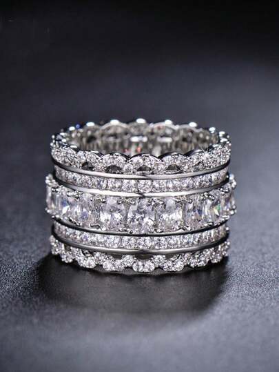 1pc Luxurious Cubic Zirconia Ring, Suitable For Women, Ideal For Weddings, Engagements, Anniversary Parties, Valentine's Day Gift