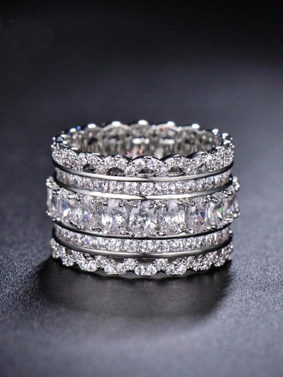 1pc Luxurious Cubic Zirconia Ring, Suitable For Women, Ideal For Weddings, Engagements, Anniversary Parties, Valentine's Day Gift - 1# - View 1