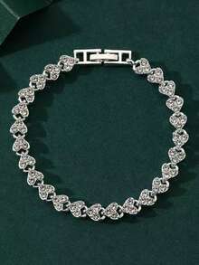 2pcs Set Elegant Crystal Watch & Heart-Shaped Diamond Bracelet, Fashionable, Minimalist, Luxury Women's Quartz Watch, Suitable For Festivals, Parties, Weddings, Gatherings And Daily Wear, Best Gift For Women - Silver - View 7