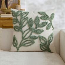 1pc Modern Minimalist Green Leaf Embroidered Velvet Throw Pillow Cover, Fresh Botanical Decor Cushion Case For Indoor, Suitable For All Seasons, Pillow Insert Not Included - Green - View 11