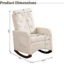 Silla de enfermería cómoda y elegante con estructura de madera de goma y tapicería de peluche respaldo alto para soporte lumbar bolsillo lateral práctico perfecta para sala de estar guardería o dormitorio - Blanco - Ver 3