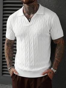 Men's Crew Neck Diamond Pattern Short Sleeve Sweater - White - View 5