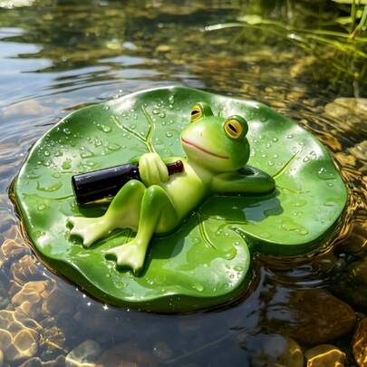 1pc Resin Floating Frog Statue Decor In Lotus Pond, Lazy Frog Figurine Suitable For Pond, Swimming Pool, Yard, Outdoor Decoration, Cute Frog Statue Gift For Frog Lovers