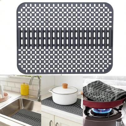 17"X 12.6" Silicone Non-Slip Foldable Sink Mat, Farmhouse Style Silicone Sink Protector Mat, Kitchen Sink Accessories