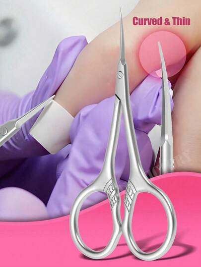 1pc Cuticle Scissors Stainless Steel Extra Fine Curved Blade Manicure Scissors Eyebrow Eyelash Nails Multi-Purposed Fine Small Scissors Beauty Grooming