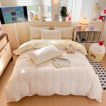 Colorful Polka Dot Print Bedding Set, Includes 1*Duvet Cover + 2*Pillowcases, 100% Polyester, With Tie And Zipper Design, Suitable For Single, Double, Queen, King Beds, Cute Style Bedroom Decor, All Season, Machine Washable