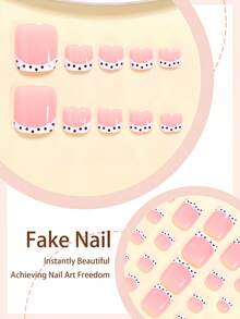 24pcs Black & White Polka Dot French Square Short Fake Nails, Full Coverage Nail Sticker Set Includes 1 Nail Sticker Sheet & 1 Mini Nail File, Suitable For Women Office Wear, Random Delivery - Multicolor - View 2