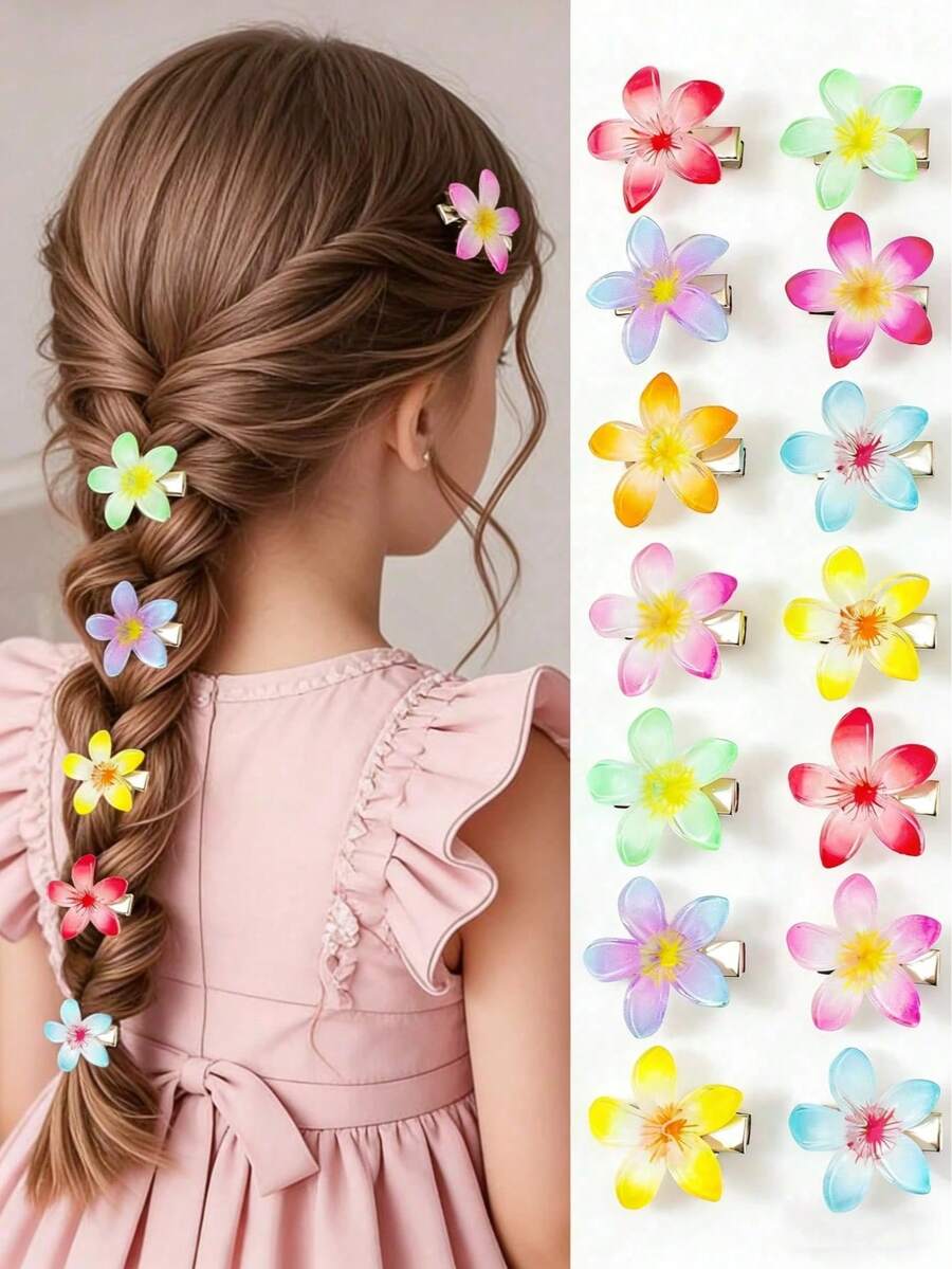 10/5 piezas Pinzas para el cabello con flores hawaianas de degradado aleatorio, pinzas para el cabello con flores de margarita etéreas, accesorios de cabello lindos para niñas para vacaciones, fiestas y uso diario - Multicolor - Ver 1