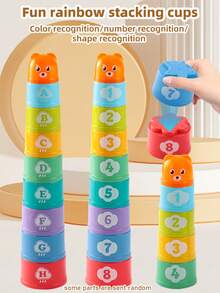 Fun Educational Stacking Cups Toy Cute Hands-On Children Stacking Cups Toy Set Layered Stacking Children Educational Color Toy Classification Stacking Training Toy Role Play Toy Parent-Child Interaction Toy Children Gift Recommendation Stacking Toy Boys Girls Birthday Gift Holiday Gift (Random Color Stacking Cups) - Multicolor - View 6