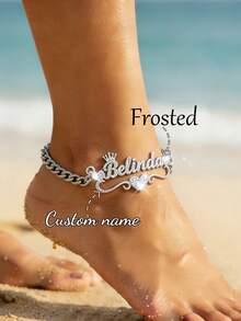 Customized Personalized Name Anklet For Women, Name Plate Pendant Anklet, Gift For Her, Stainless Steel Jewelry - Silver-frosted - View 6