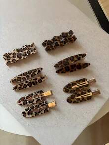 2 piezas Clips para el cabello de mujer de estampado de leopardo versátil, clips para la parte superior de la onda de la boca de pato, accesorios para el cabello sin costuras, para festival, fiesta - Multicolor - Ver 1