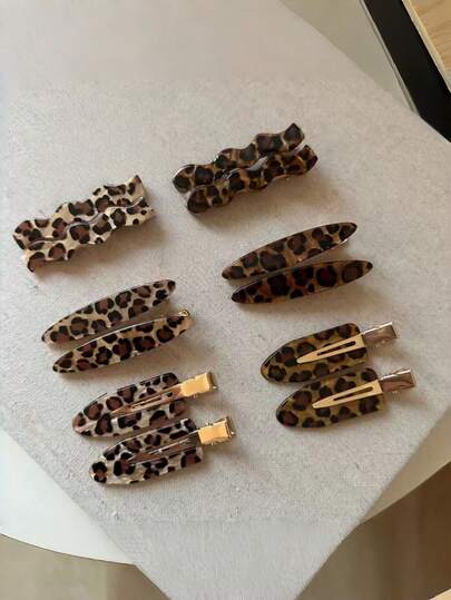 2 piezas Clips para el cabello de mujer con estampado de leopardo versátil, clips para el cabello ondulado tipo pico de pato para el flequillo lateral, accesorios para el cabello sin costuras