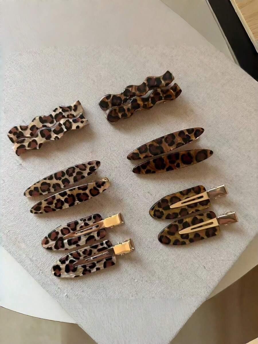 2 piezas Clips para el cabello de mujer de estampado de leopardo versátil, clips para la parte superior de la onda de la boca de pato, accesorios para el cabello sin costuras, para festival, fiesta - Multicolor - Ver 1