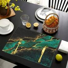 2/4/6pcs Abstract Green Pattern Placemats, Kitchen Decor Placemats, Suitable For Kitchen, Dining Room, Coasters, Rectangular Decoration, Home Decoration, Perfect Gift Decoration, Restaurant Decoration, Dining Table Decoration, Party Decoration - 樣式 1 - 查看 9