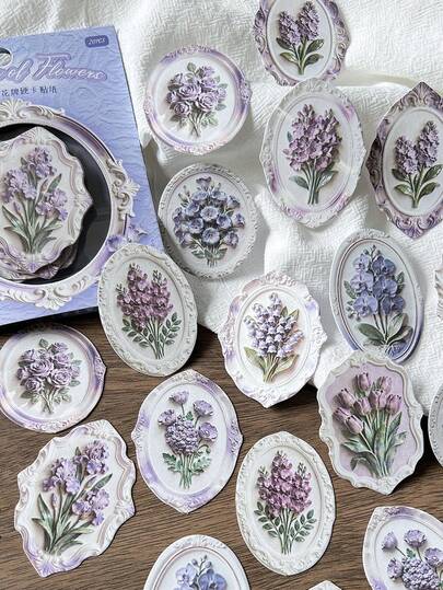 20pcs/Pack 3D Embossed Floral Stickers, Creative Aesthetic Sticker Decals, DIY Decoration Scrapbooking Craft Supplies, Holiday Gift, Personalized Scrapbook School Stationery