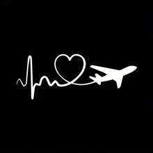 Heartbeat Airplane Vinyl Decal Sticker, 2D Flat Heart ECG Plane Sticker, Glossy Self‑Adhesive Decor For Car Rear Window, Motorcycle, SUV, Bumper, Laptop, Water Bottle, Travel Lover Gift - A - View 8