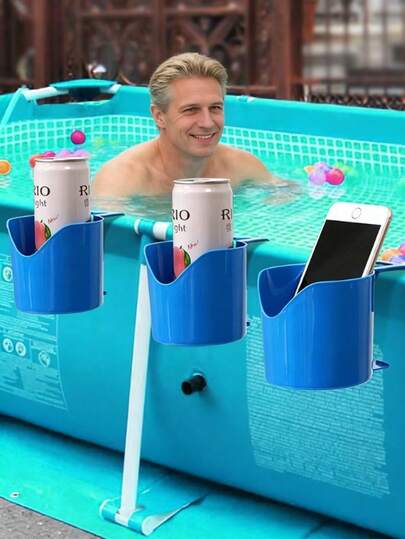 1 件装泳池储物架，无需钻孔，带饮料托盘、物品收纳挂钩、排水篮、泳池边缘挂钩，可拆卸户外杂物悬挂收纳架