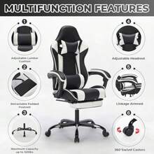 Ergonomic Gaming Chair Computer Chair with Footrest and Lumbar Support and Headrest Height Adjustable Game Chair with Equipped with Silent Rollers for Office or Gaming Black White- - Blanco y negro - Ver 7