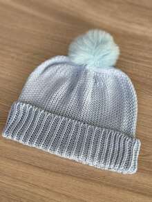 Touca para bebês em tricô confortável com pompom para menino e menina - Azul bebê - Visão 3